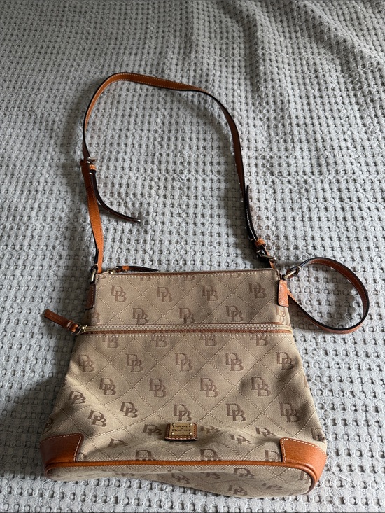 Dooney & Bourke Handbags - Dooney & Bourke Tan Signature Logo Crossbody with Brown Trim